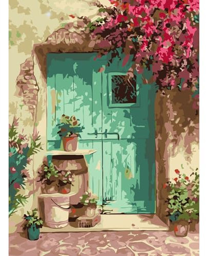 AIRDEA Cour Campagnarde Peinture Numero Adulte, DIY Kit Activité Manuelle Peinture Acrylique, Peinture par Numero Adulte avec Pinceaux et Acryliques pour la Décoration Maison 30x40 cm (Pas de Cadre)
