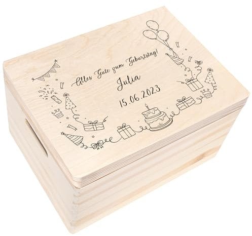 Creative Deco Personalisiert Geburtstag Geschenke für Frauen, Männer und Kinder Erinnerungsbox Holzkiste | Mehrere Motive für Geburtstag | Individuelles Geschenk | Geschenkkiste Geschenkbox