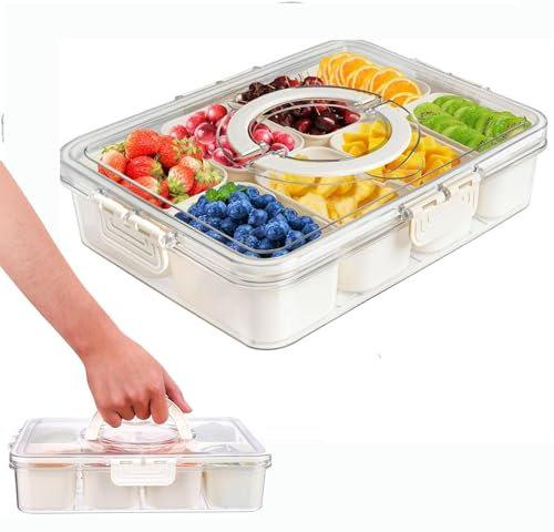 Hochexin Bol à collation avec couvercle, assiette à collation avec compartiments pour bonbons, légumes, biscuits, noix, fruits, boîte à goûter pour pique-niques, réunions de famille et assiettes à