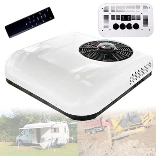 Car Electric RV Rooftop Air Conditioner, 12V/24V DC Electric Air Conditioner, RV Truck Excavator Engineering Vehicle Agricultural Vehicle Bus Van Parking Air Conditioning for Camper Van,White-24V
