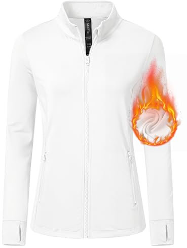 MoFiz Giacca Sportiva Donna Giacca Leggera Felpa da Corsa in Micropile Giacca da Escursionismo con Cerniera Bianco-B XL