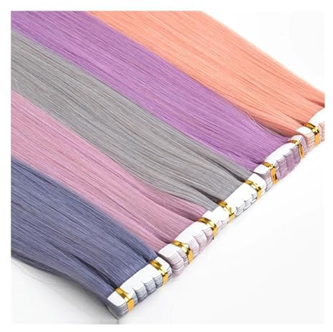 Tape Extension Echthaar Tape In Haarverlängerungen 10 Stück/Packung Unsichtbarer Kleber Synthetische Farbige Tape In Haarverlängerung Rosa Lila Blau Buntes Haar Remy Tape in Extensions(Pink)