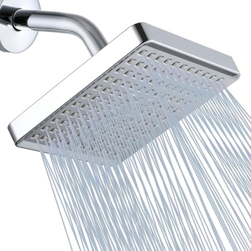 Katezon Shower Head, Square High Pressure Rain Showerhead, Premium Quality Luxury Design, Easy Clean Adjustable Replacement for Your Bathroom Shower Heads (Polished Chrome, 15 cm)