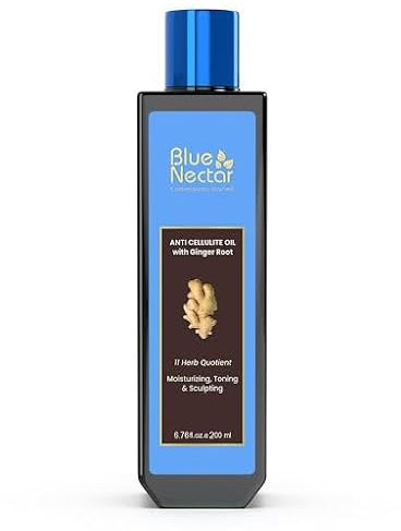 Blue Nectar Ginger Oil Anti Cellulite Body Massage Oil for Skin Tightening, Toning & Hydration | Authentic Ginger Root Massage Oil with Plant Based Vitamin B & C for Women and Men (11 Herbs, 200ml)