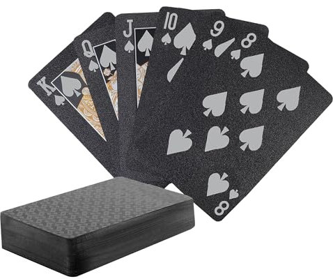 SWINILAYA Schwarze Spielkarten - Wasserfestes Plastik Kartenspiel Mit 54 Karten Für Texas Hold'em, Blackjack, Euchre, Canasta, Rommé Und Baccarat