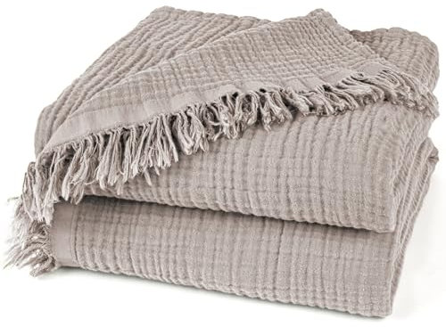 Pure Label Musselin Decke 130x170 cm - Oeko-Tex zertifizierte Kuscheldecke aus 100% Baumwolle | Musselin Wohn- & Kuscheldecke für Couch und Sofa in | 130 x 170 cm, Farbe der Decke Taupe