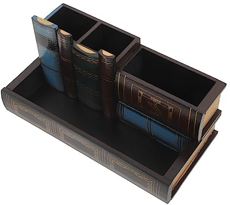 LALAFINA Retro Wooden Book-shaped Pen Holder Desktop Organizer Multi-functional Brush Pot for Office and Home Decor