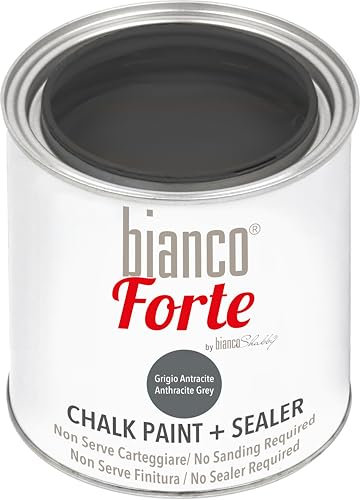 Bianco Forte - Grigio Antracite - (250ml) Vernice a Gesso con Finitura/Protettivo 2-in-1: Chalk Paint Super Resistente per Mobili, Pareti e Porte – Asciugatura Rapida, Interni/Esterni, Opaca