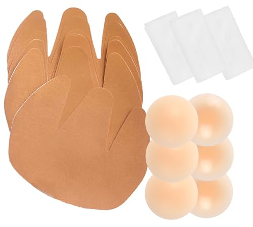 POMAMZ Reggiseno Adesivo 3 Pezzi Push Up - Autoadesivo Senza Spalline per Coppe Grandi con 3 Paia di Pastiglie in Silicone, Beige, C-D Cup