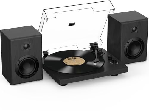 Trynnay Giradischi, Lettore con Contrappeso Regolabile, Bluetooth In/Out, 33/45 RPM, Riproduce Dischi in Vinile da 7/10/12 Pollici, Suono Hi-Fi per gli Appassionati di Musica, Nero