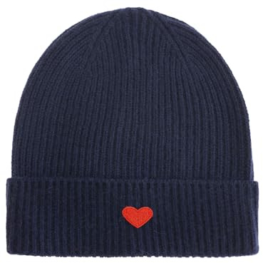 Zwillingsherz 100% Kaschmir Umschlag-Mütze mit Herz-Patch – Strickmütze – Hochwertige Wintermütze One Size – Weiche & warme Beanie für Damen – Premium Qualität für Herbst, Winter & Frühling