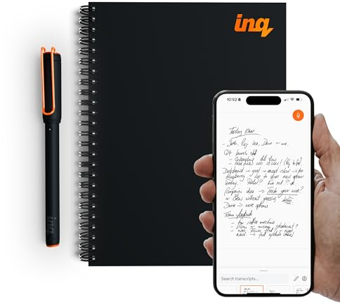 inq Smart Writing Set – Converts Handwriting to Text – Real Ink on Real Paper - AI Note Taking, Voice Recording and Transcription, For iPhone and Android - Smart Pen & Notebook (A5, Journal Size)