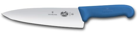 Victorinox Fibrox Kochmesser, Breites Universalmesser für Fleisch, Fisch, Gemüse und Kräuter, 20 cm, Gerade Klinge, Scharf, HACCP Farbgriff, Blau