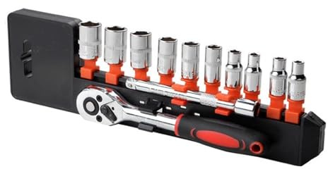 Tharvolex 12 Pcs 1/4” Ratchet Socket Wrench Set, Mechanic Tool Kit with Quick Release Handle & Extension Bar for Auto Repair and DIY