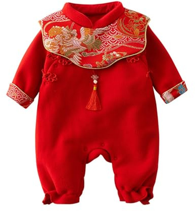 Toddler Baby Tang Suits Rompers One Piece Cute Embroidery Chinese New Years Babygrows Outfits Infant Newborn Long Sleeve Warm Onesie Clothes