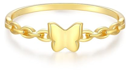 KnSam Echtgold Schmuck Gold Au585 Partnerringe, Schmetterling Kette Verlobungsring, Solitärring Gelbgold Au585, Gr.54 (17.2)