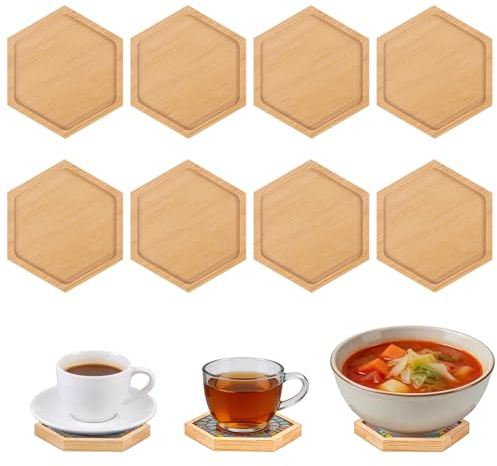 TayBong 8 Pcs Bamboo Coasters, 12 x 10.5 cm Hexagonal Wooden Coasters | Multifunctional & Fillable Blank Coaster Sets for DIY Crafts Mosaic Art Coffee Cup, Perfect for Home Decor & Living Room