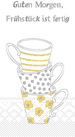 Mank GmbH Servietten aus Tissue 33 cm x 33 cm | 1/8 Falz Kaffee Serviette | hochwertige Einmal-Serviette |100 Stück | Frühstück ist Fertig ! (Gelb-Grau)