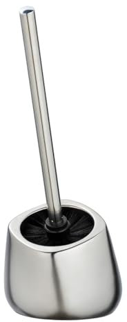 WENKO WC-Garnitur Biot Chrom matt, hochwertiger Bürstenhalter aus edler Keramik, inklusive Toilettenbürste, 26 x 33 x 13 cm, Silber