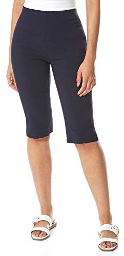 Roman Originals Knee Length Shorts for Women UK - Ladies Cropped Capri Stretch Bengaline Pants Crop Trousers Summer Legging Lounge Essentials Elasticated Casual Clothes - Navy - Size 16
