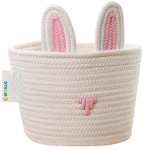 OYHOMO Faltbare Aufbewahrungskorb Süßer Hase Baumwolle Seil Korb Baby Spielzeug Aufbewahrungsbox Büro Schreibtisch Organizer Home Decor - Weiß