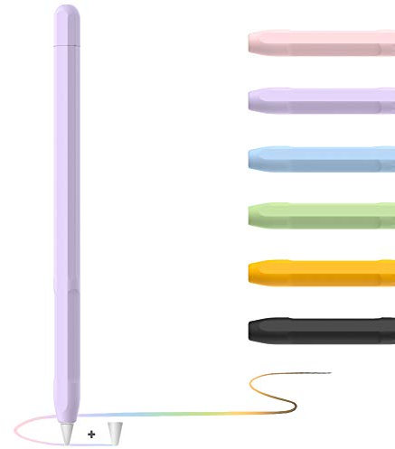 Apple Pencil Hülle Apple Pencil Case, Silikon Schön Weicher Stift Grip Griff mit Ladekappe Kappe und Pen Nib Spitze Schutzhülle (2. Generation, lila)