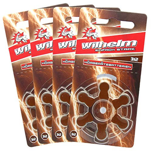 24 x WILHELM Hörgerätebatterien Typ 312 braun Hörgerätbatterie PR41 ZL3 1,4/1,45 V