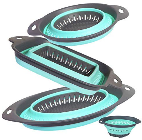 BXXY Set of 3 Collapsible Kitchen Colander/Strainer Perfect for Draining Pasta Vegetable Fruits (Turquoise(3Pcs)