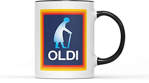 Oldi Woman Mug- Birthdays Christmas Funny Gift Presents Mother's Day Celebration Novelty Old Coffee Tea Heavy Duty Handle Dino Coated Dishwasher/Microwave Safe Sublimation Ceramic (Black Handle Prime)