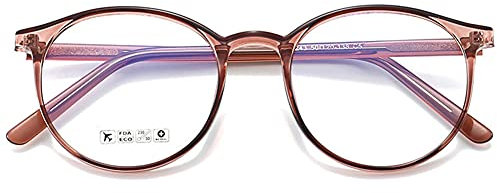 KOOSUFA Blaulichtfilter Brille Retro Rund Ultra Licht TR90 Brillengestelle Anti Blaulicht Brillen Ohne Sehstärke Damen Computerbrille Gaming Brille Anti Müdigkeit mit Etui (Dunkle Tee)