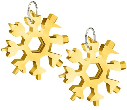 2 PCS chiave per fiocco di neve,fiocco di neve multitool,Può essere usato per riparare sci, Strumento Fiocco di Neve Inossid,biciclette fiocco di neve multiuso strumento regali di Natale (oro)