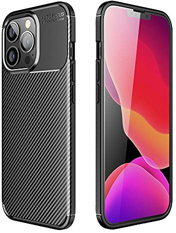 iPhone 13 Pro Max Phone Case Cover Carbon Fiber Texture Effect Thin Slim Silicone Phone Cover Anti-Scratch Shockproof Soft TPU Rubber Protective Case Compatible with iPhone 13 Pro Max, Black