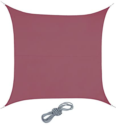 Relaxdays Toldo Vela, 3 x 3 m, Repelente al Agua, Cóncavo, Poliéster, Incluye Cuerdas Tensoras, Cuadrado, Rojo Vino