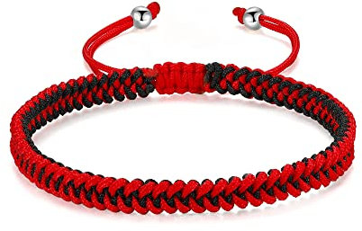 JENDEAR SHINE Bracciale in Corda Intrecciata Donna Uomo, Ragazzo Ragazza Compleanno Amicizia Coppia Regali Braccialetto Fatto a Mano Nera Rossa