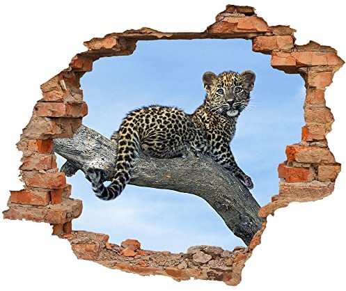 WCB Wandtattoo - Wanddurchbruch mit Aussicht auf Leopardenbaby 50 x 41 cm - Wandaufkleber