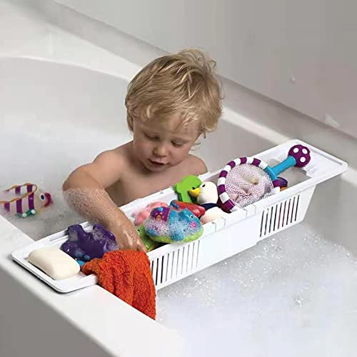 Panier de Rangement pour Organisateur de Jouets de Bain, Organisateurs de Salle de Bain, Panier de Rangement Support de Rangement, Plateau de Baignoire réglable Extensible pour Salle de Bain