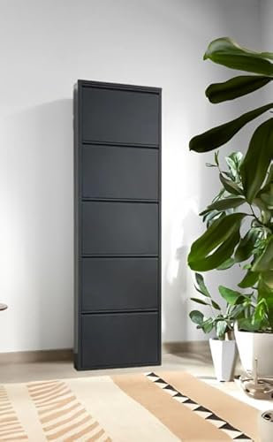 Dmora - Meuble à Chaussures Isidro, Meuble à Chaussures en métal, Armoire d'entrée Polyvalente, Rangement pour Chaussures, 50x15h172 cm, Noir