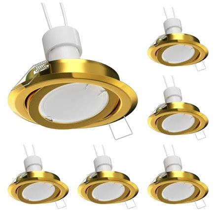 ledscom.de 6 Stück Deckeneinbaurahmen FABI, rund, schwenkbar, gold glänzend (GU10/MR16/GU5,3/50mm), PAR16, warmweiß, 6,826W, 630lm, 103°, matt