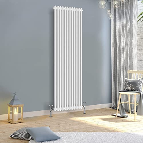 WarmeHaus 1800x560mm Vertical Double Column White Cast Iron Style Radiator | Traditional Radiators, Central Heating, Bathroom Kitchen Living Room Rad, Designer Wall Mounted Column Radiator
