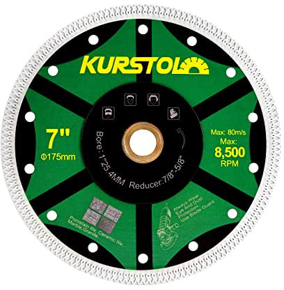 KURSTOL Tile Porcelain Diamond Blade - 7/180mm Super Thin Diamond Cutting Disc Wheel,Arbor 7/8-5/8 for Ceramic Granite,Marble Angle Grinder Tile Saw Blade