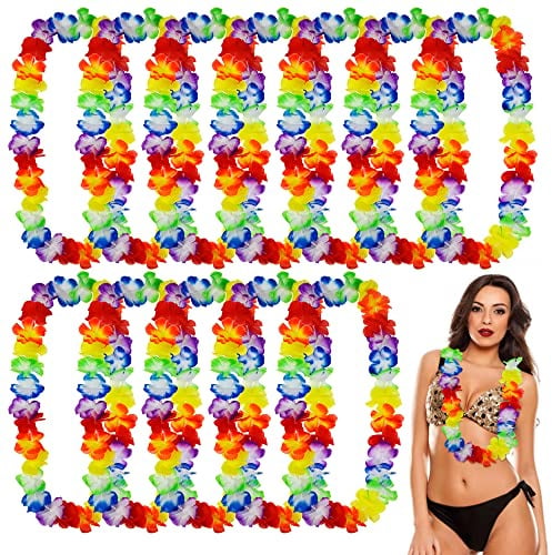 Soneinex Bunt Hawaii Kette Blumen Hawaii Blumenkette Set Hawaii Ketten Deko Hawaii Leis Garlands Hula Aloha Kette Girlande für Beach Luau Party Accessoires Dekorationen-12 Stück