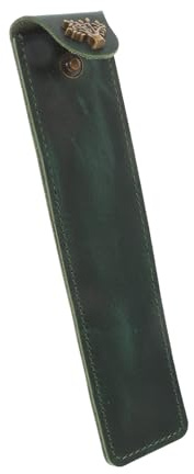 Operitacx Echtleder Stifttasche Aus Cowhide 6.61X1.57X0.59 Zoll Handgefertigtes Federmäppchen Mit Druckknopf Für Kugelschreiber Füllfederhalter Rollerball Büro Und Studium