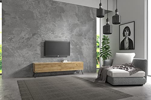 Wuun® TV-Board Lowboard Wohnwand TV-Bank Somero / 180cm /Eiche/Haarnadel Schwarz