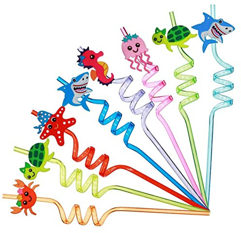 Pack of 16 Plastic Novelty Party Spiral Reusable Plastic Curly Party Drinking Straws Children