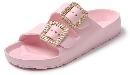 JOMIX Ciabatte Donna Estive Comode Mare Casa Piscina in Gomma EVA Ciabatte Donna Elegnate Fibbia Decorato Strass SD8003 (Rosa, 39)