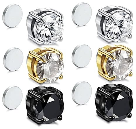 GoPaw Lymphactive Mag Studs, Lymphvity Magnetherapy Earrings, Non Piercing Magnetic Slimming Metiz Earring(3Pairs-6mm), Best Gifts For Father's Day, Gold, Black, Silver