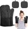 Phantasy® Ofenhandschuh und Topflappen Set, 260℃ Hitzebeständige Topfhandschuhe mit Silikon Linien Anti-Rutsch Design, Topflappen Handschuh für Küche, Backofen, Mikrowelle, Plaid