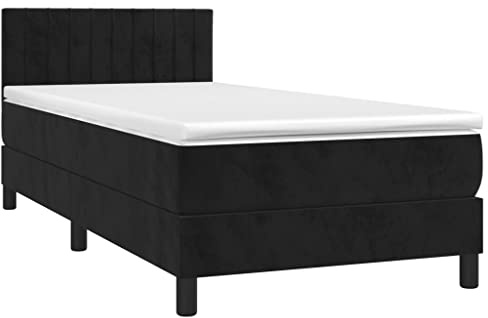 vidaXL Boxspringbett mit Matratze Polsterbett Bett Hotelbett Einzelbett Bettrahmen Bettgestell Lattenrost Schlafzimmerbett Schwarz 90x190cm Samt