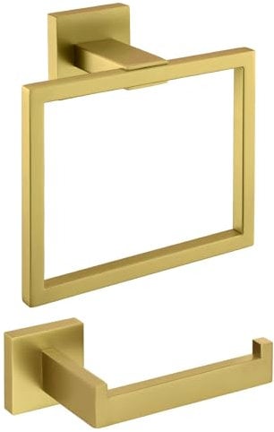 TURS Toilet Paper Holder Asciugamani Anello Spazzolato Oro Bagno Hardware Porta Asciugamani Porta Asciugamani Accessori Bagno Set Montaggio A Parete Acciaio Inox 2 Pezzi