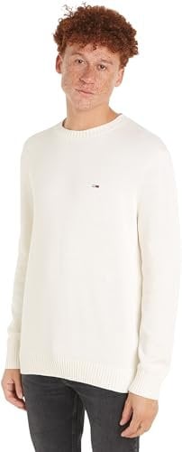 Tommy Jeans Jersey Hombre Slim Fit Crew Neck Sweater Jersey de Punto, Beige (Ancient White), M